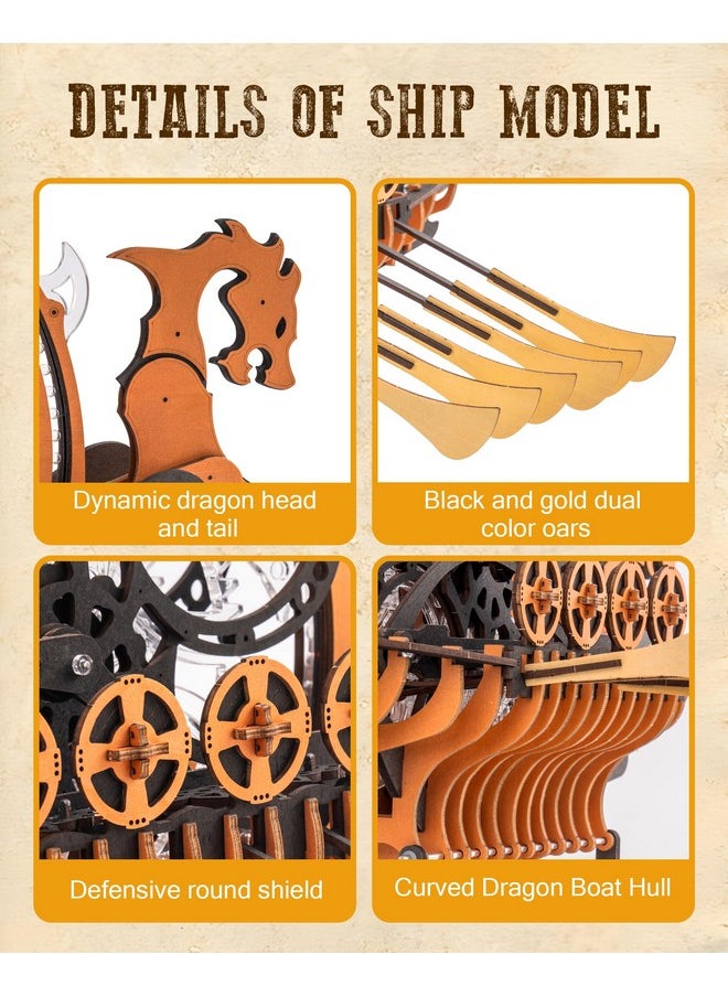 ROBOTIME LK802 Viking Dragon Ship Mechanical Wooden Puzzles, 229 Pieces 3D Puzzles for Adults, Crafts for Adults Hobby Building Kit