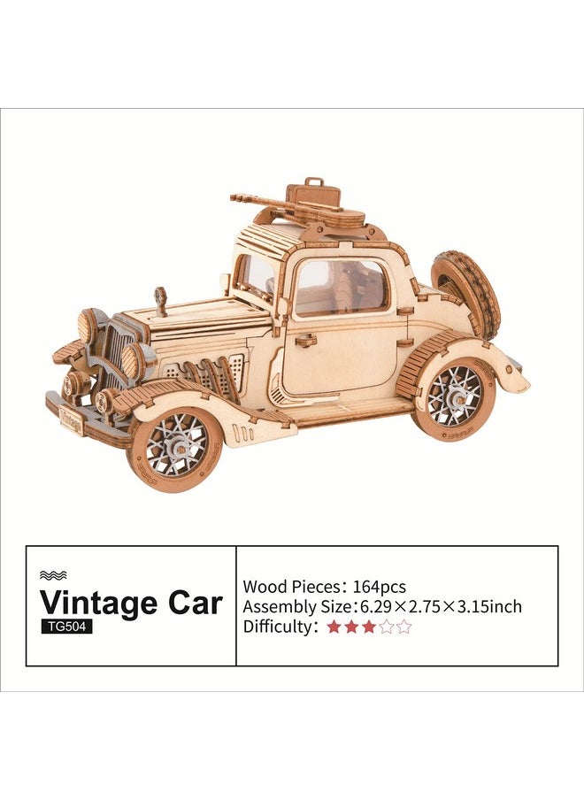 ROBOTIME 3D Wooden Puzzles Car DIY Model Kits to Build Wooden Model Vintage Car Craft Gift for Collection Lover