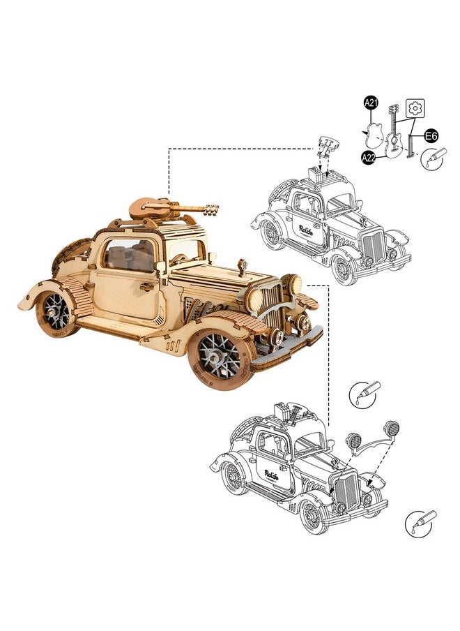 ROBOTIME 3D Wooden Puzzles Car DIY Model Kits to Build Wooden Model Vintage Car Craft Gift for Collection Lover