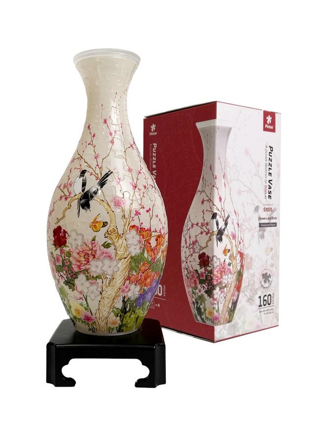 Pintoo 3D Puzzle Vase Unique Flower Vase Made by 160 Curved Plastic Puzzle Pieces House Warming Gift for Flower Arrangements and Home Decoration - [S1035] (Translucent, Flowers and Birds)