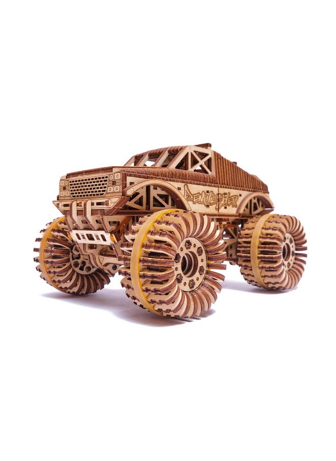 Wood Trick Monster Pickup Truck Car 3D Wooden Puzzle - Rides up to 18 feet - 8.3x6.3 in - Model Truck Kit to Build for Adults and Kids