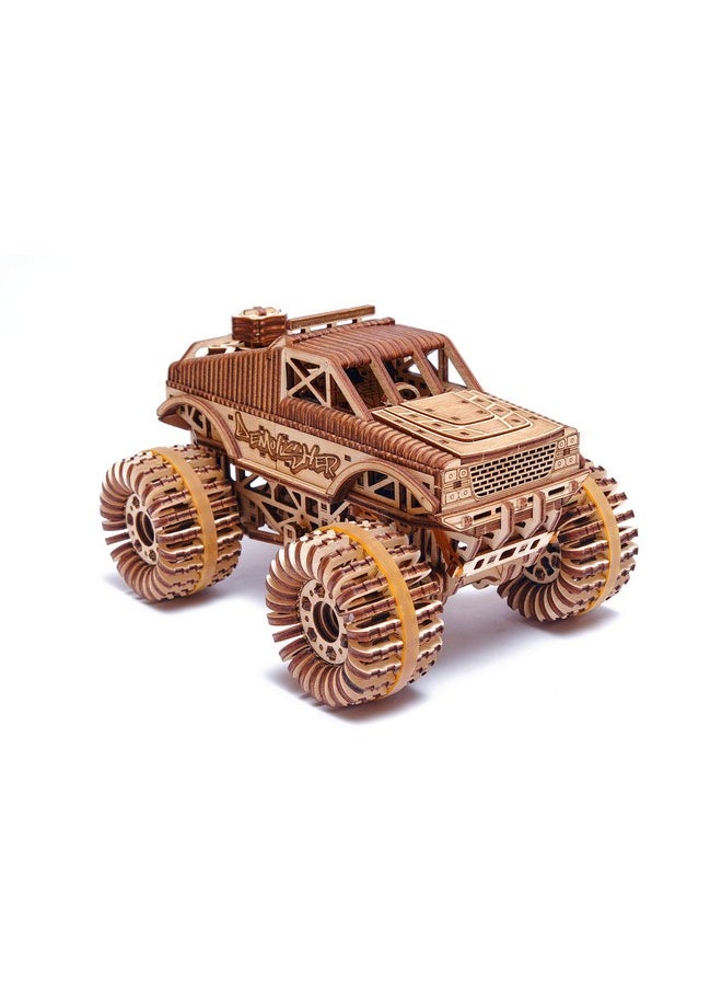 Wood Trick Monster Pickup Truck Car 3D Wooden Puzzle - Rides up to 18 feet - 8.3x6.3 in - Model Truck Kit to Build for Adults and Kids