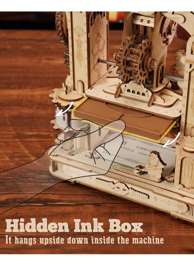 ROBOTIME Printing Press Wooden Puzzle, 3D Puzzles for Adults and Teens, Mechanical Wooden Model to Build, Unique Toy House Warming Birthday for Women/Men