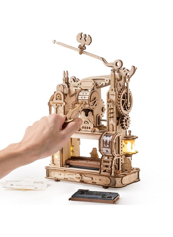 ROBOTIME Printing Press Wooden Puzzle, 3D Puzzles for Adults and Teens, Mechanical Wooden Model to Build, Unique Toy House Warming Birthday for Women/Men