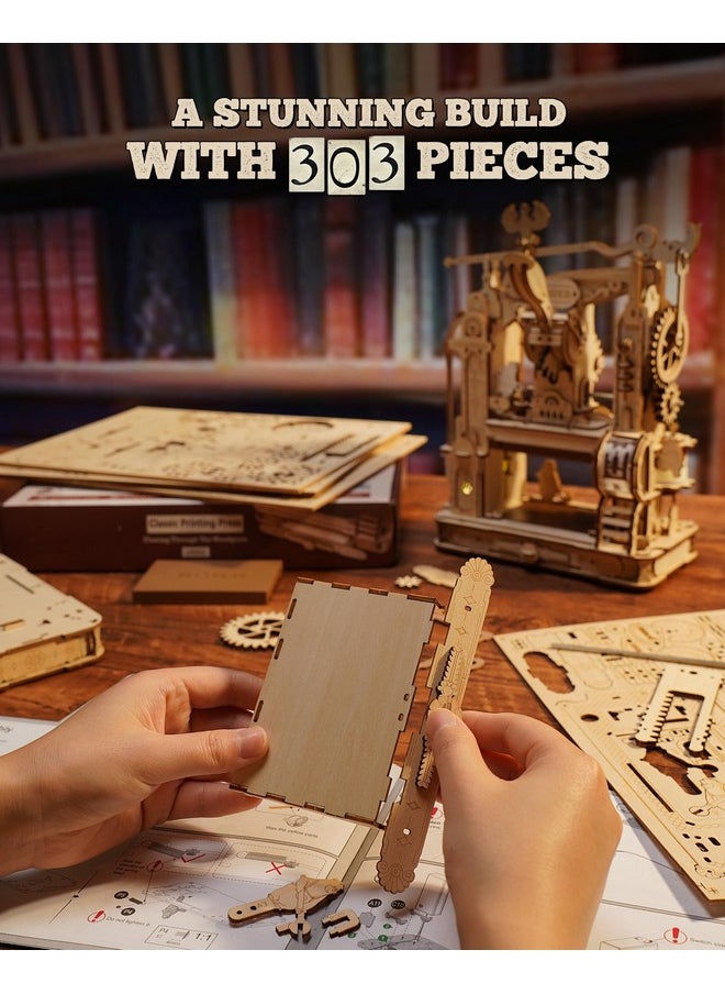 ROBOTIME Printing Press Wooden Puzzle, 3D Puzzles for Adults and Teens, Mechanical Wooden Model to Build, Unique Toy House Warming Birthday for Women/Men