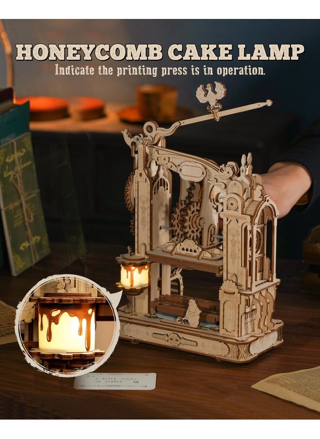 ROBOTIME Printing Press Wooden Puzzle, 3D Puzzles for Adults and Teens, Mechanical Wooden Model to Build, Unique Toy House Warming Birthday for Women/Men
