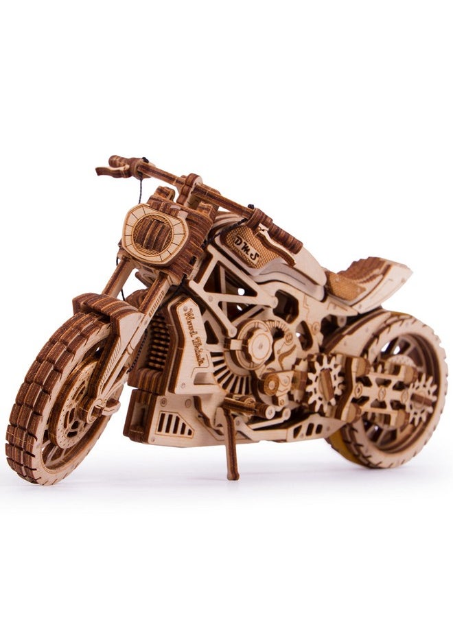 Wood Trick Motorcycle w/Rubber Band Motor Rides up to 16ft - Mechanical Model Kits for Adults and Kids - 10x4-3D Wooden Puzzles for Adults and Kids - Engineering DIY 3D Puzzle Wooden Models