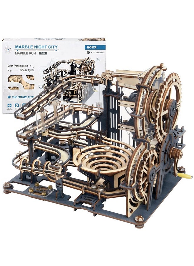ROKR 3D Wooden Puzzles for Adults Marble Run Model Building Kit(LGA01 Marble Night City)