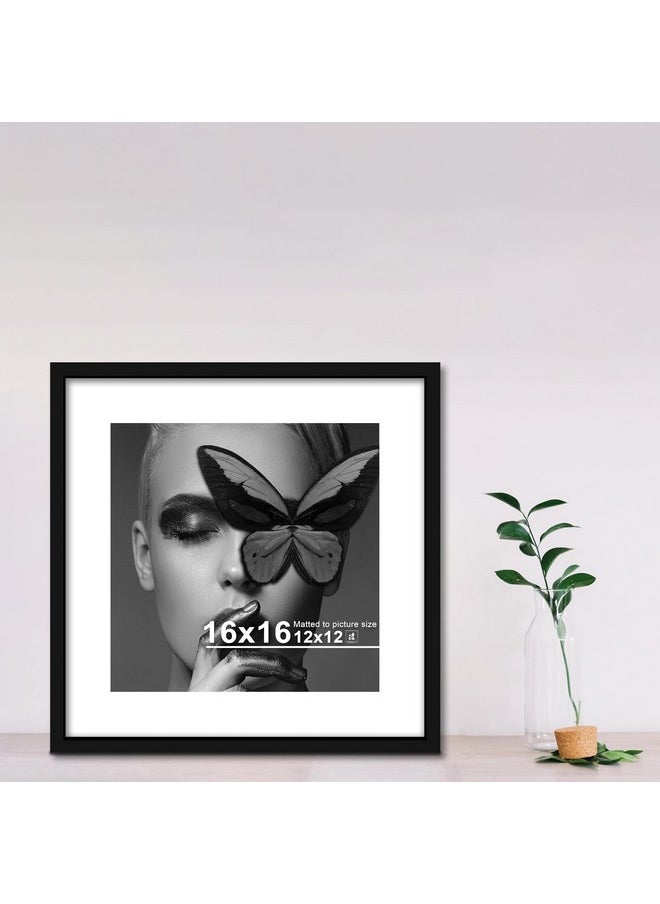Art Street Synthetic Document Large Size Wall Photo Frame, Big Frames For Wall Artwork, Certificates, Picture & Photographs Home Decor (16x16 Inch, Matted To: 12X12 Inch, Black)