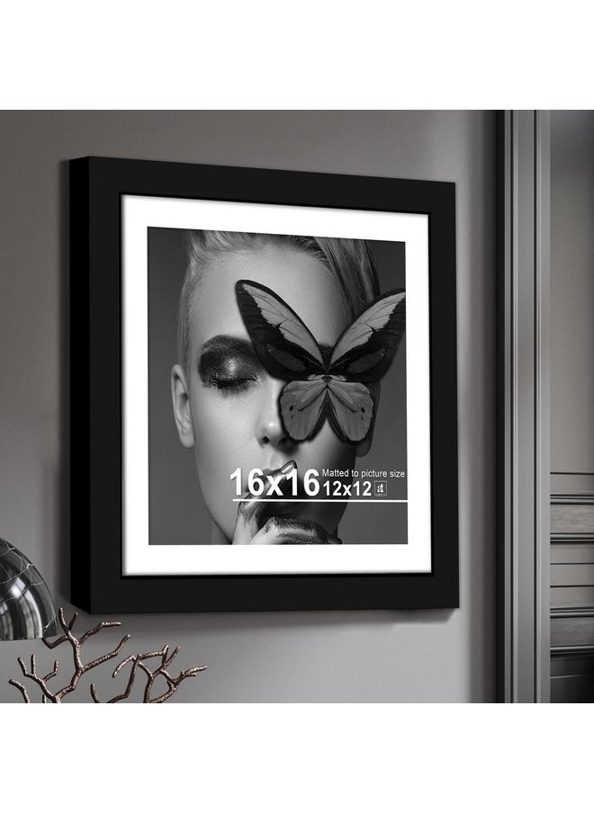 Art Street Synthetic Document Large Size Wall Photo Frame, Big Frames For Wall Artwork, Certificates, Picture & Photographs Home Decor (16x16 Inch, Matted To: 12X12 Inch, Black)