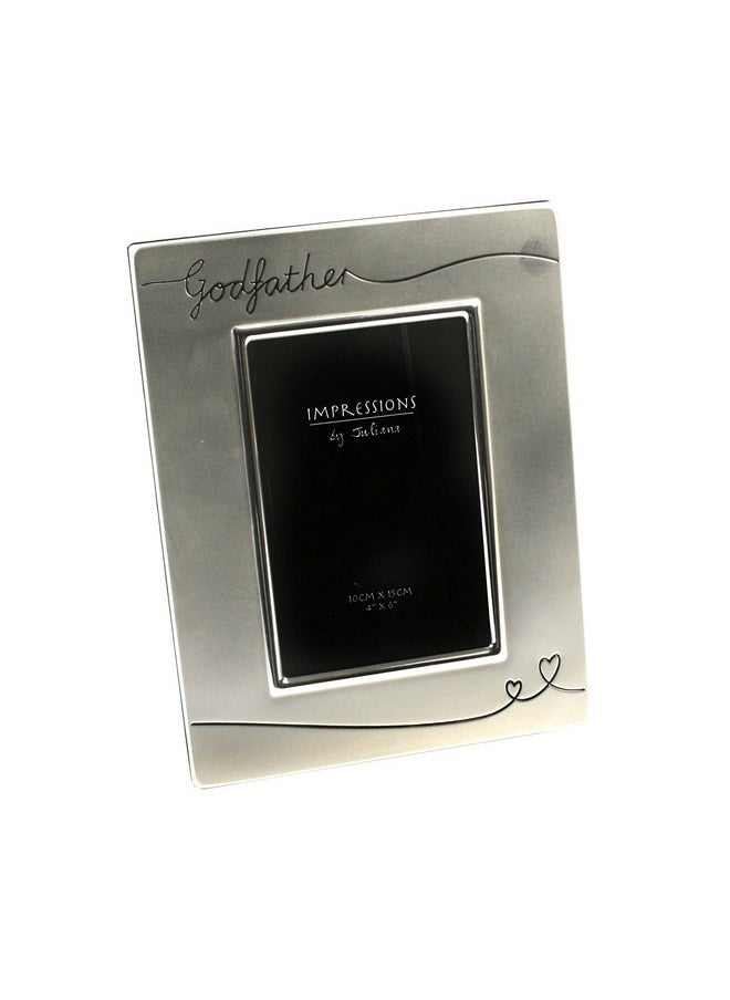 Oaktree Gifts Silver Plated Godfather Photo Frame with Swirls and Heart Design 4 x 6