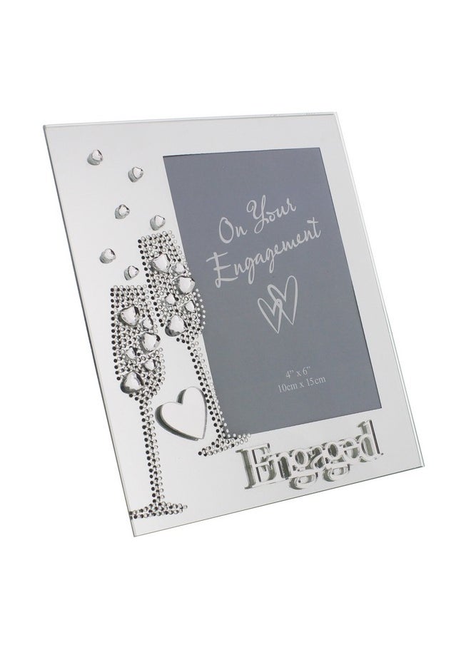 Oaktree Gifts Mirror Photo Frame 4 x 6 Diamante Style Flute and Heart décor Engaged