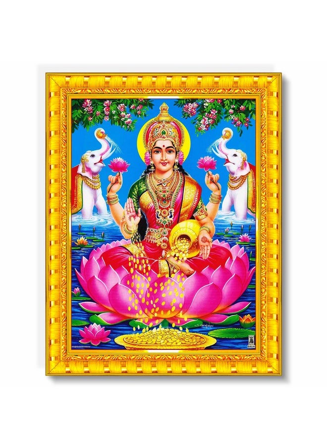Pavan Photo Laminations Goddess Lakshmi Devi Dhana Vaibhav Laxmi Maa Wall Painting Framed Home Decor (Wood,Matte,Gold,Small Size,6 x 8 Inch) R317S