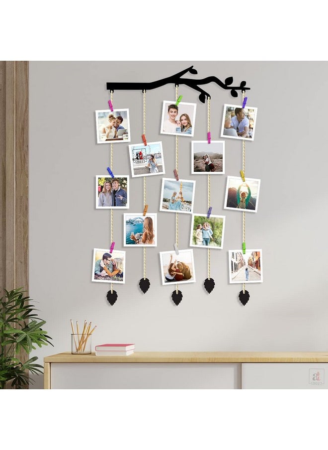 Art Street Branch Shape MDF Photo Frame Collage/Hanging Photo Frame Collage Mdf Plaque- Black - Size - 18.5 x 32 inchs