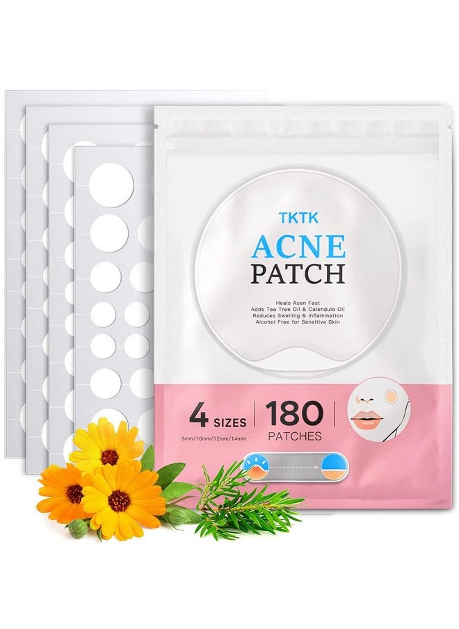TKTK Pimple Patches Acne Patches for Face, 4 Sizes 180 Patches Hydrocolloid Acne Cover Patch, Clear Easy To Peel Acne Absorbing Zit Patch with Tea Tree & Calendula Oil
