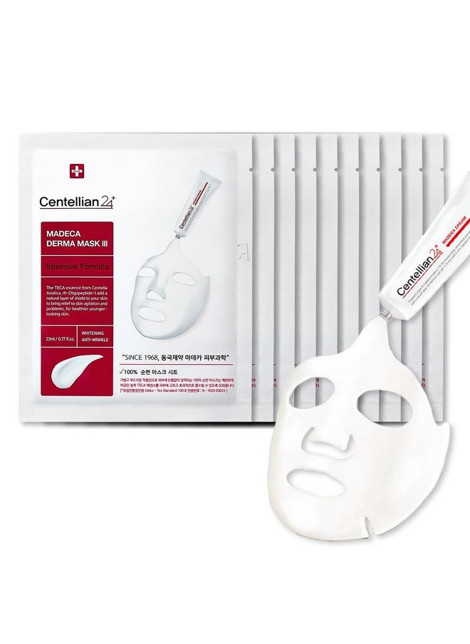 CENTELLIAN 24 Madeca Derma Face Mask (Intensive, 10pc) - Soothing Cotton Sheet Mask for Sensitive, All Skin Types, 24-Hour Hydration. Premium Korean Skin Care. TECA, Centella Asiatica, Madecassoside