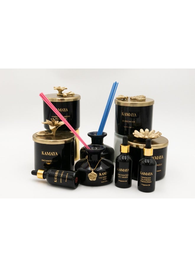 Fragrance - Hawaiian Plumeria Frangipani Secented candle 14 oz (400 gms) with gold lid with floral motif.