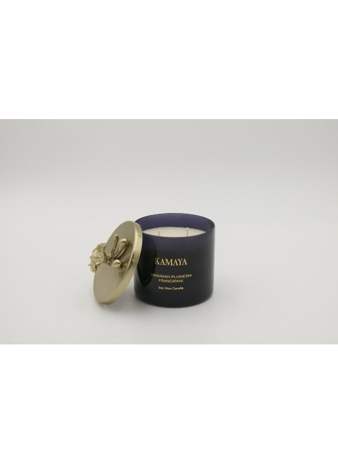 Fragrance - Hawaiian Plumeria Frangipani Secented candle 14 oz (400 gms) with gold lid with floral motif.
