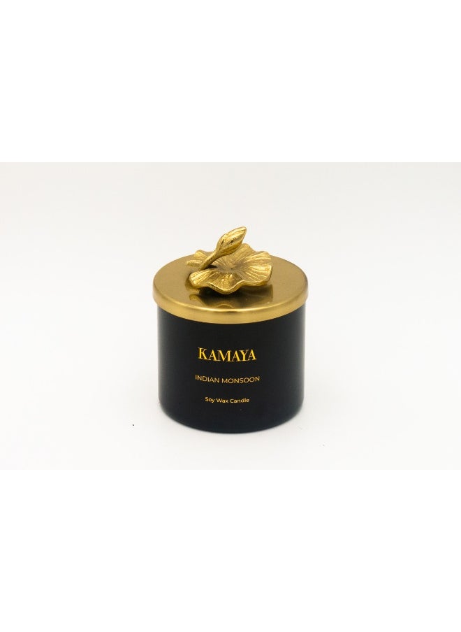 Fragrance - Indian monsoon Secented candle 14 oz (400 gms) with gold lid with floral motif.