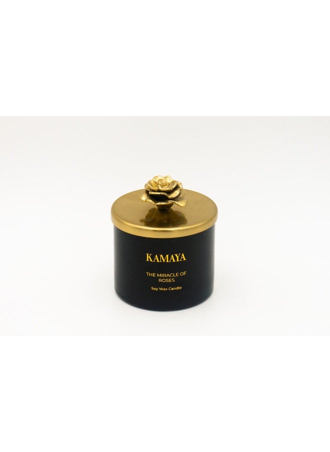 Fragrance - The Miracle of roses Secented candle 14 oz (400 gms) with gold lid with floral motif.