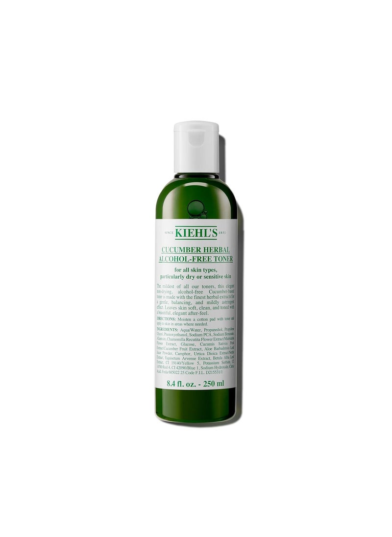Kiehl's Cucumber Herbal Alcohol-Free Toner, Gentle Facial Toner for Dry & Sensitive Skin, Leaves Skin Feeling Fresh, with Cucumber Extract, Paraben-free, Non-drying Formula, Fragrance-free
