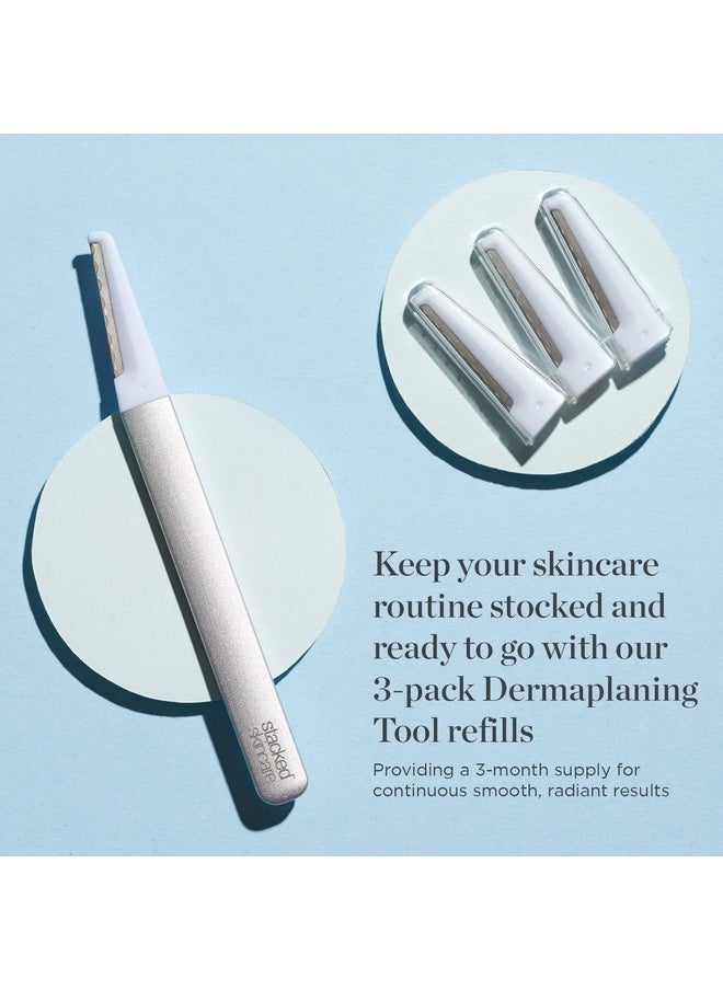 StackedSkincare | Replacement Dermaplaning Blades for Smooth, Radiant, Glowing Skin, Exfoliating Face Blades for Dermaplaning, No Brush or Scrub Needed, 3 Pack