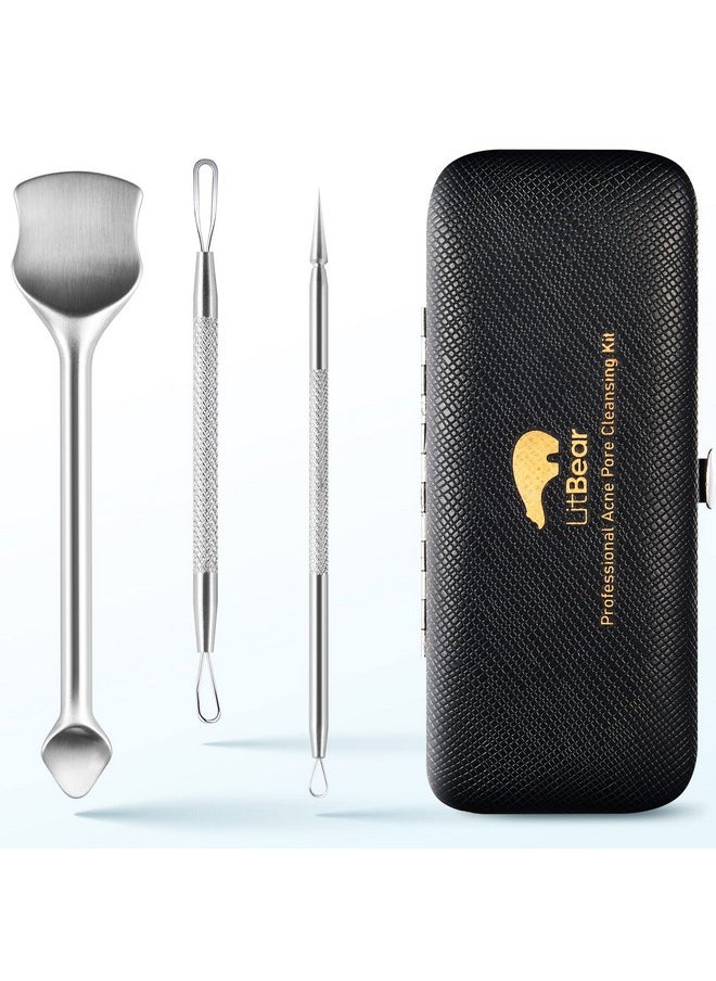 LitBear Pore Prep Tool, Blackhead Remover Pimple Popper Tool Kit, Stainless Steel Blackhead Extractions Tool for Acne, Whitehead Popping, Blemish, Comedone
