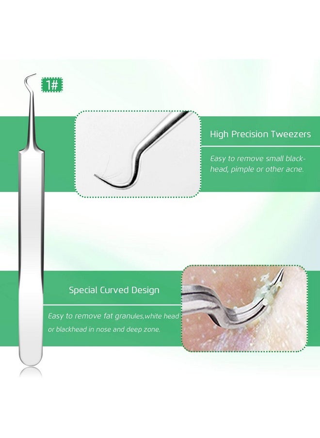 5PCS Blackhead Remover Comedone Extractor, Curved Blackhead Tweezers Kit, Professional Stainless Pimple Acne Blemish Removal Tools Kit