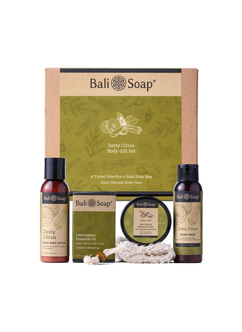 Bali Soap - Zesty Citrus - Mix 5-Piece Travel Size Unisex Body Gift Set, Refreshing Citrusy Scent, For All Skin Types