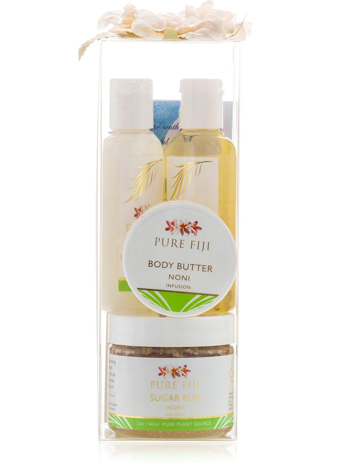 Pure Fiji Spa Gifts for Women and Man - Body Gift Box Include: Sugar Scrub, Bath and Body Oil, Body Butter and Body Lotion, Scent Noni