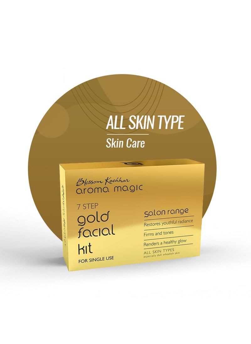 Aroma Magic Gold Facial Kit - Single Use | 7 Steps Skincare Set | Firming & Toning Facial Kit | Enhance Dull Skin for Youthful & Radiant Glow | for All Skin Types