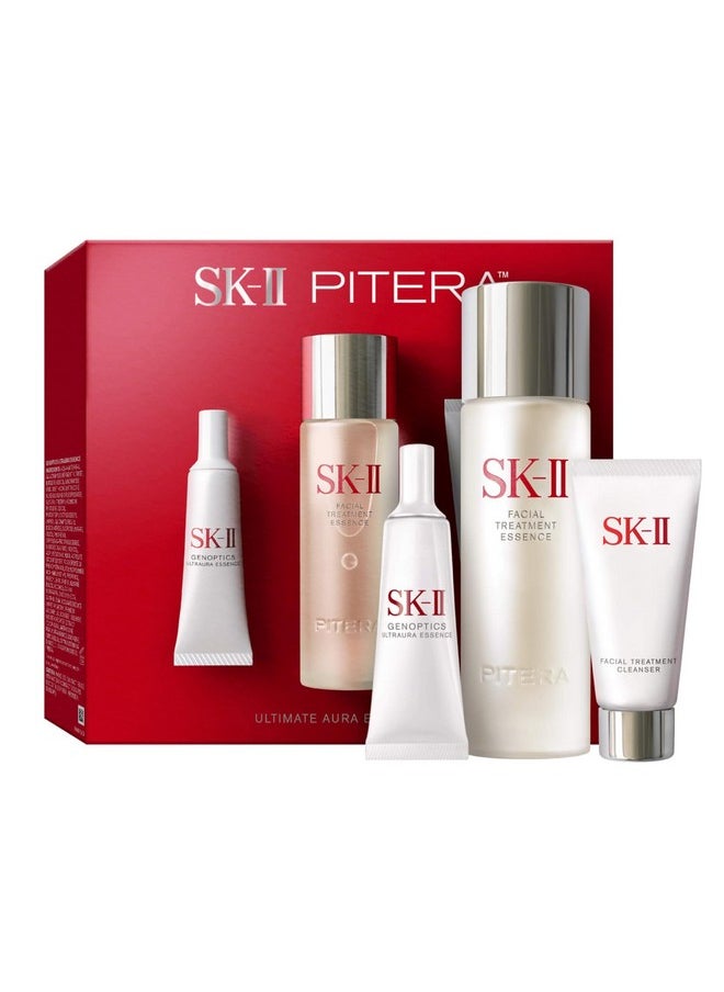 SK-II Ultimate Aura Skincare Kit - Radiance-Boosting Skincare Gift Set with Travel & Full Size Products - Kit Includes Full Size Facial Treatment Essence, Mini Cleanser & Mini Essence Serum (3 Count)