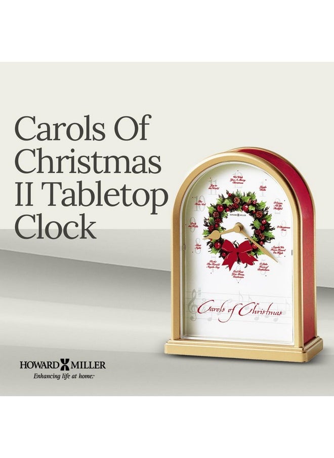 Howard Miller Carols of Christmas II Table Clock 645-424 - Satin Brass Finish, Red Marble Tone Sides, Decorative Wreath Center, 12 Musical Carols, Quartz Movement