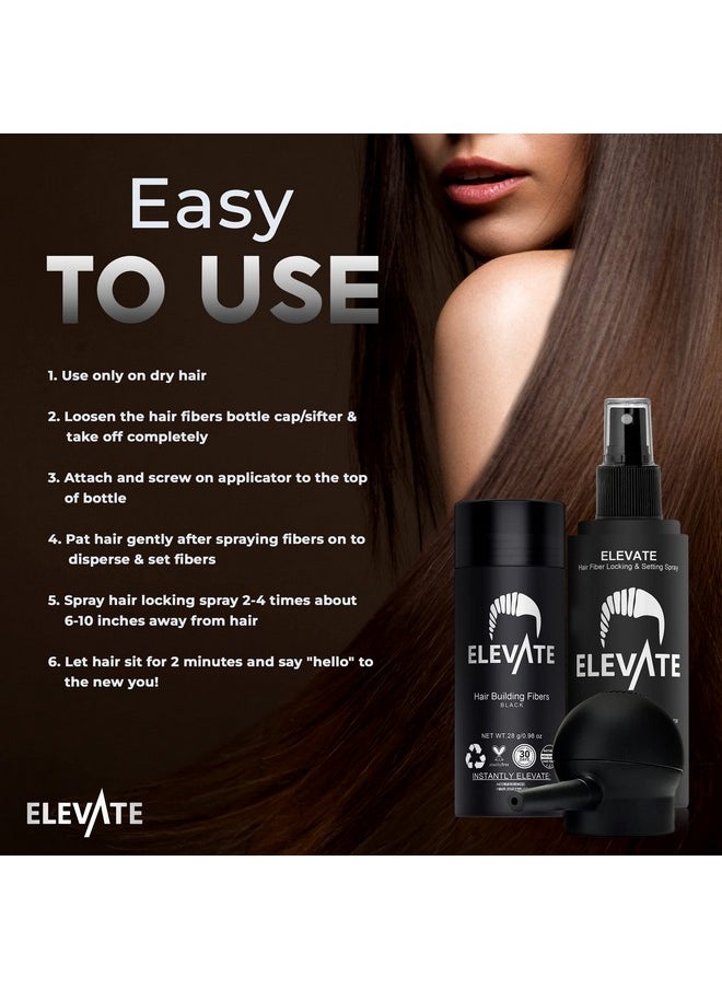 ELEVATE Hair Perfecting 3-in-1 Kit Set Includes Natural Hair Thickening Fibers & Spray Applicator Pump Nozzle & Locking Setting Hold Hair Spray | Instantly Conceal Balding Hair Thinning Areas (Black)