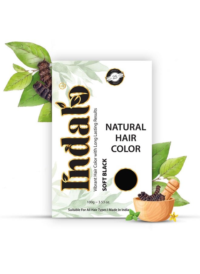 Indalo Natural Hair Color Soft Black | No Ammonia, No Paraben, No PPD, Soft Black Hair Color | Suitable for Men & Women (100g)