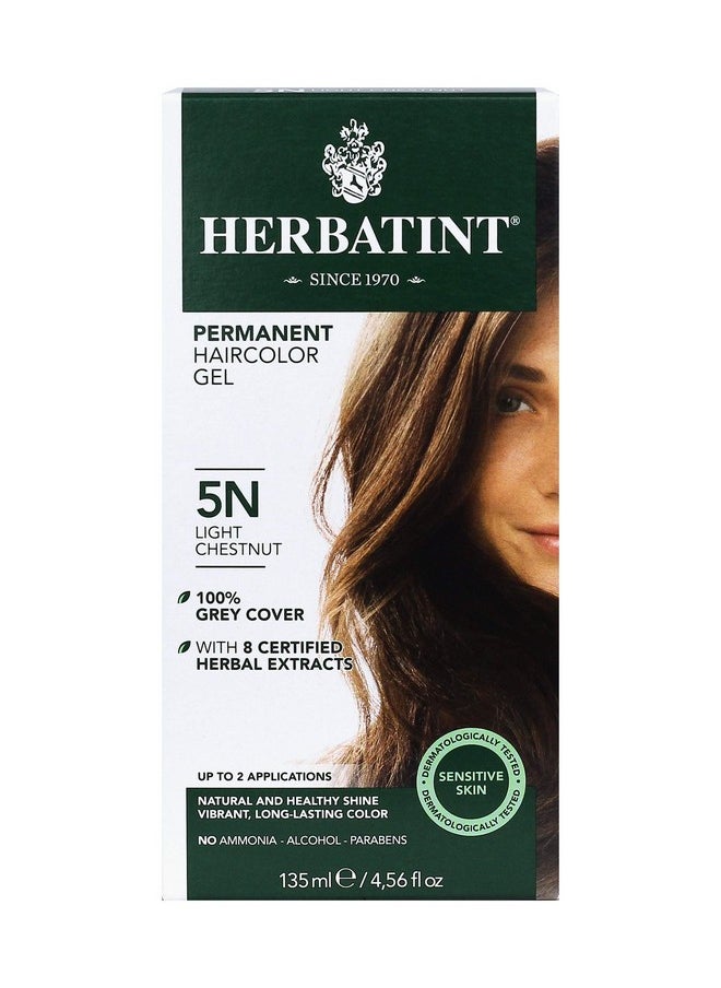Herbatint Permanent Haircolor Gel, 5N Light Chestnut, Alcohol Free, Vegan, 100% Grey Coverage - 4.56 oz