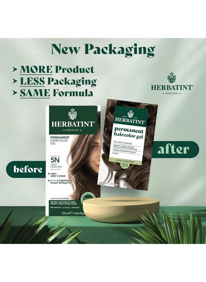 Herbatint Permanent Haircolor Gel, 5N Light Chestnut, Alcohol Free, Vegan, 100% Grey Coverage - 4.56 oz