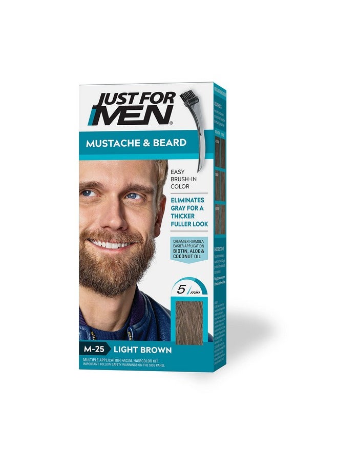 Just For Men Mustache & Beard, Beard Dye for Men with Brush Included for Easy Application, With Biotin Aloe and Coconut Oil for Healthy Facial Hair - Light Brown, M-25, Pack of 1