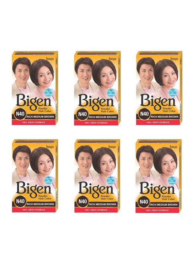 Bigen Powder Hair Color, Rich Medium Brown N40 - Pack of 6 (Combo Set)