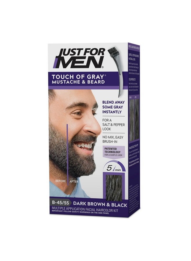 Just For Men Touch of Gray Mustache & Beard, Beard Coloring for Gray Hair with Brush Included for Easy Application, Great for a Salt and Pepper Look - Dark Brown & Black, B-45/55, Pack of 1