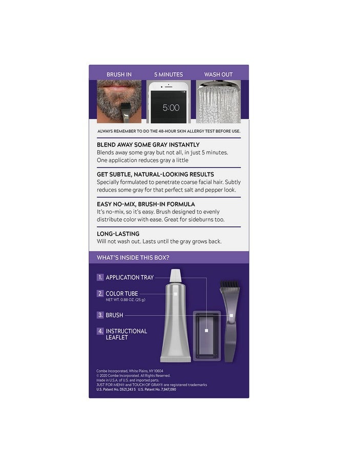 Just For Men Touch of Gray Mustache & Beard, Beard Coloring for Gray Hair with Brush Included for Easy Application, Great for a Salt and Pepper Look - Dark Brown & Black, B-45/55, Pack of 1