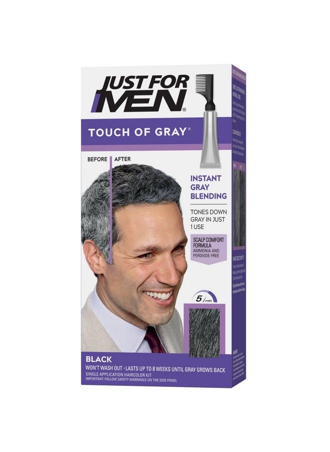 Just For Men Touch of Gray, Mens Hair Color Kit with Comb Applicator for Easy Application, Great for a Salt and Pepper Look - Black, T-55, Pack of 1