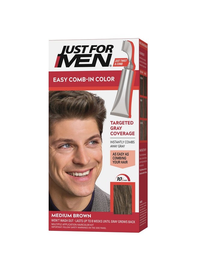 Just For Men Easy Comb-In Color Mens Hair Dye, Easy No Mix Application with Comb Applicator - Medium Brown, A-35, Pack of 1