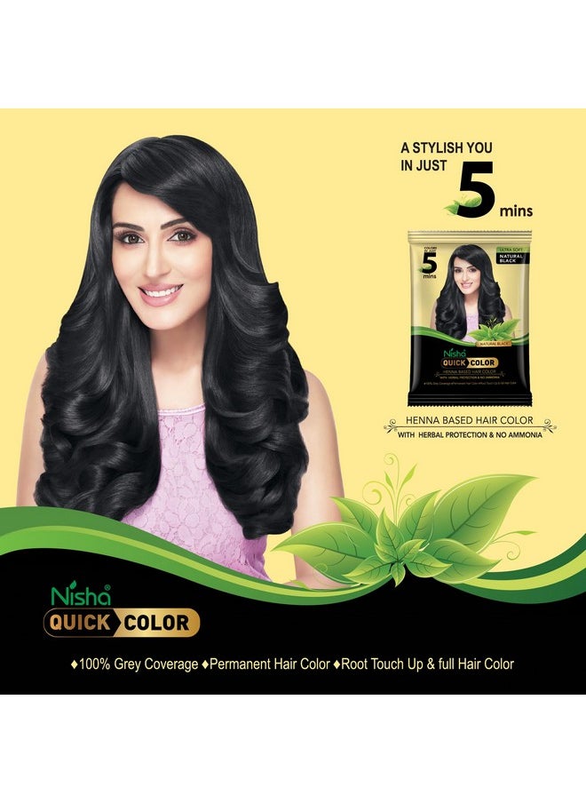 Nisha Quick Hair Color, 5 Minute Hair Color for Women & Men, Ammonia Free Henna Based Hair Colour, 100% Gray Coverage, Black Hair Dye, Natural Black Hair Color (10g Pack of 10)
