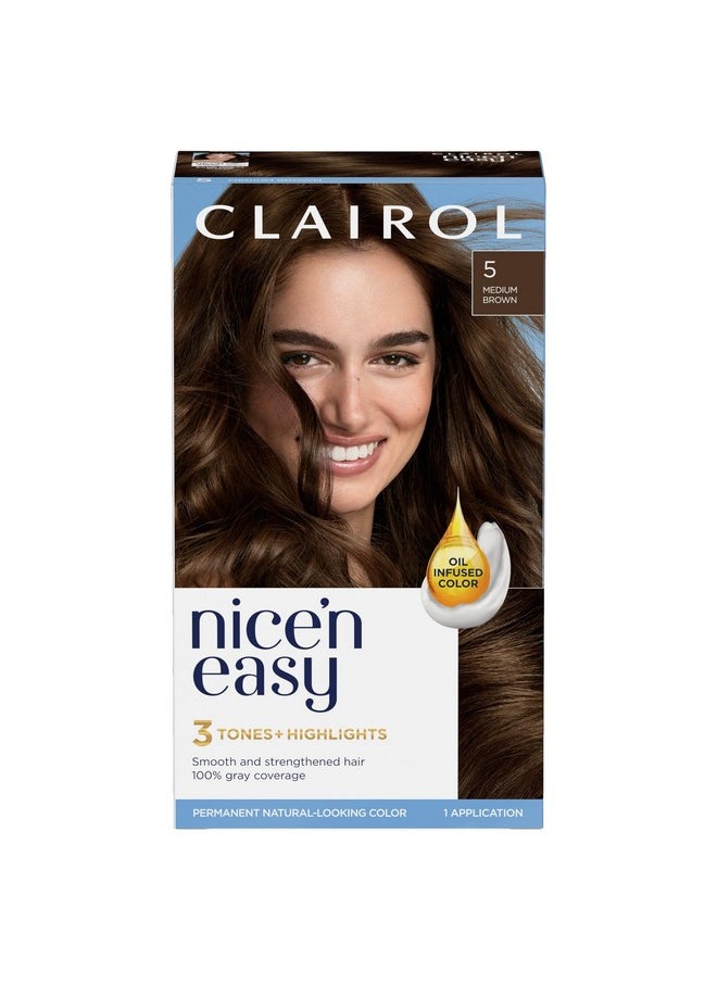 Clairol Nice'n Easy Permanent Hair Color, 5 Medium Brown, Pack of 1