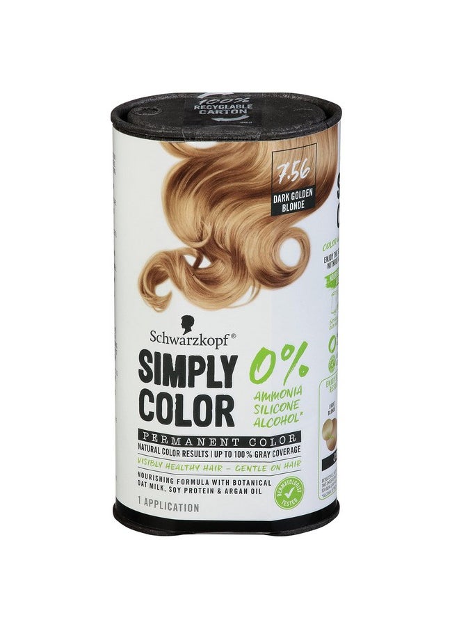 Schwarzkopf Simply Color Hair Color 7.56 Dark Golden Blonde, 1 Application - Permanent Hair Dye for Healthy Looking Hair without Ammonia or Silicone, Dermatologist Tested, No PPD & PTD