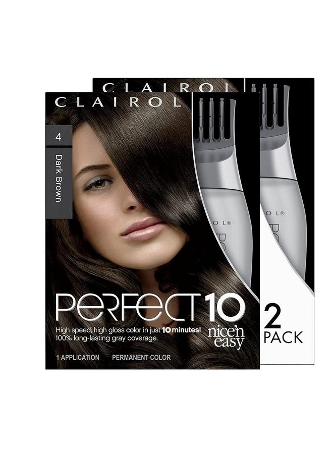 Clairol Nice'n Easy Perfect 10 Permanent Hair Color, 4 Dark Brown, Pack of 2