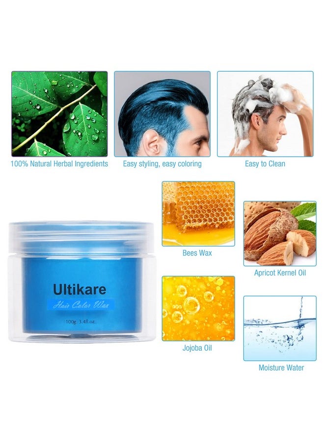 Hair Color Wax, Ultikare Instant Hair Dye Cream Mud Washable Temporary Hair Dye Natural Hairstyle Color Pomade for Party, Cosplay, Halloween (Blue)