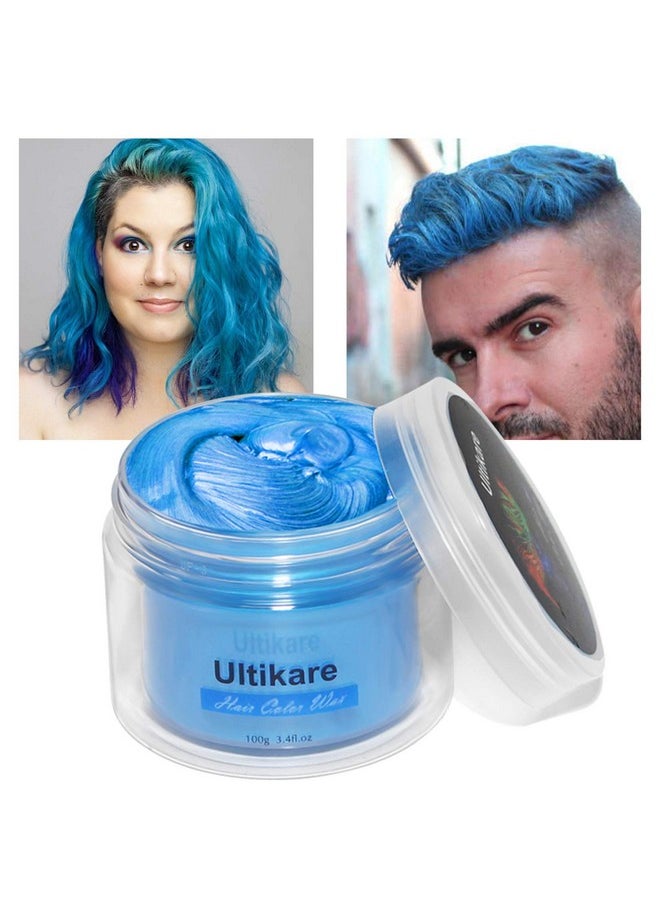 Hair Color Wax, Ultikare Instant Hair Dye Cream Mud Washable Temporary Hair Dye Natural Hairstyle Color Pomade for Party, Cosplay, Halloween (Blue)