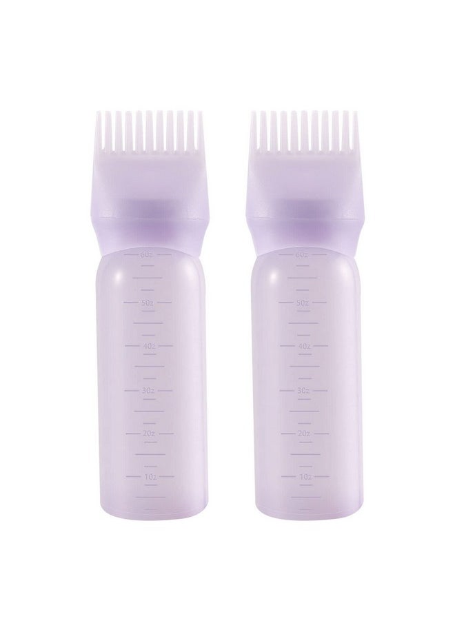 Pimoys Root Comb Applicator Bottle 6 Ounce, 2 Pack Oil Applicator for Hair Dye, Bottle Applicator Brush with Graduated Scale, Purple